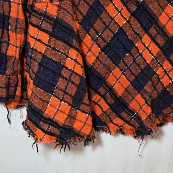 We The Free Orange Blue Plaid Button Snap Raw Hem Long Sleeve Oversized Top, XS - Picture 9 of 9